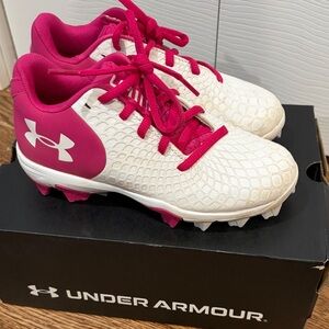 Under Armour White and Hot Pink Kids Cleats
